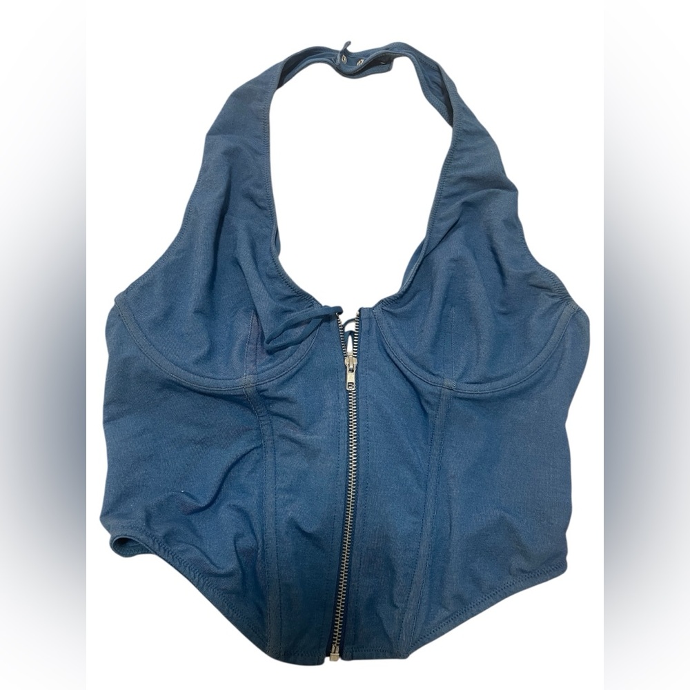 UO - Blue Halter Style Denim Corset Top